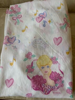 Vintage Barbie Twin Fitted Sheet Ballet Shoes Roses 1995 BIBB Co. USA